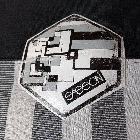 Vintage 80s Sasson Unisex Medium Sweatshirt Crew Neck Black Gray Stripe Retro - Picture 4 of 13